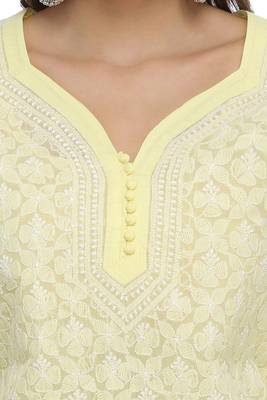 Yellow Embroidered Cotton Chikankari Kurti 4