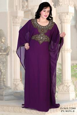Purple embroidered georgette islamic kaftan 1