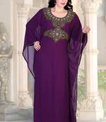 Purple embroidered georgette islamic kaftan