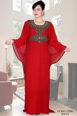 Red embroidered georgette islamic kaftan 1