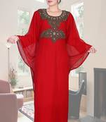 Red embroidered georgette islamic kaftan