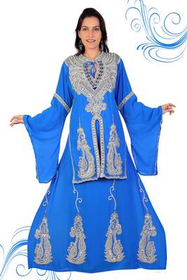 Turquoise embroidered georgette islamic kaftan 1