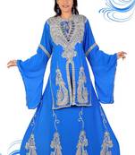 Turquoise embroidered georgette islamic kaftan