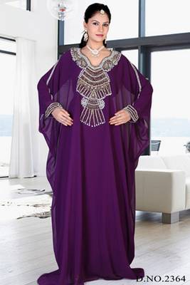 Purple embroidered georgette islamic kaftan 1