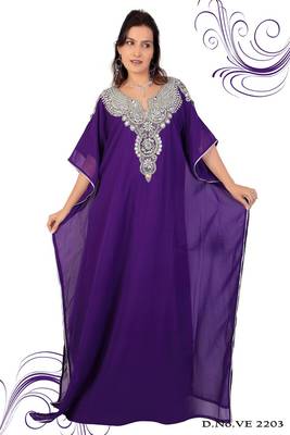 Purple embroidered georgette islamic kaftan 1