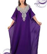 Purple embroidered georgette islamic kaftan