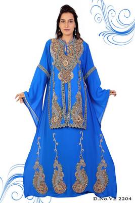 Sky blue embroidered georgette islamic kaftan 1