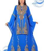 Sky blue embroidered georgette islamic kaftan