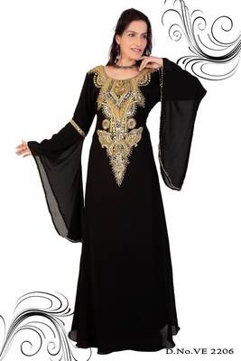 Black embroidered georgette islamic kaftan 1
