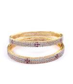 American Diamond Gold plated 3 Pink Color Stone Bangles