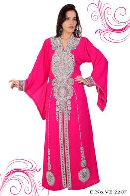 Rani pink embroidered georgette islamic kaftan 1