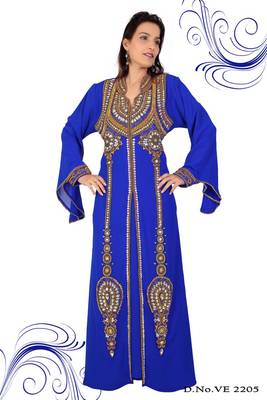 Blue embroidered georgette islamic kaftan 1