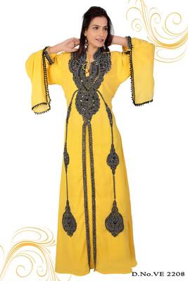 Yellow embroidered georgette islamic kaftan 1