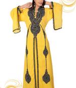 Yellow embroidered georgette islamic kaftan
