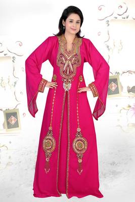 Rani pink embroidered georgette islamic kaftan 1