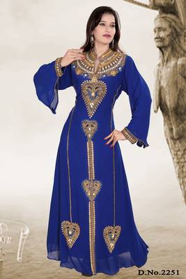 Dark blue embroidered georgette islamic kaftan 1