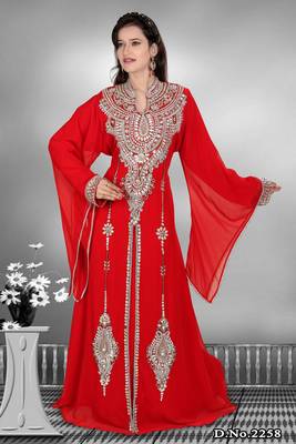Red embroidered georgette islamic kaftan 1
