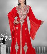 Red embroidered georgette islamic kaftan