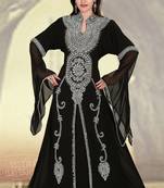 Black embroidered georgette islamic kaftan