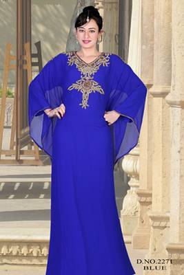 Blue embroidered georgette islamic kaftan 1