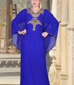 Blue embroidered georgette islamic kaftan