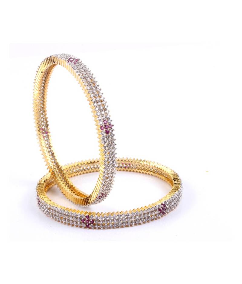 American Diamond Gold plated 3 Pink Color Stone Bangles