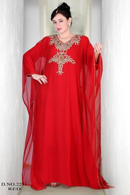 Red embroidered georgette islamic kaftan 1