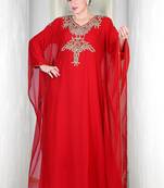 Red embroidered georgette islamic kaftan