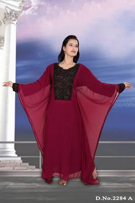 Maroon embroidered georgette islamic kaftan 1
