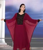Maroon embroidered georgette islamic kaftan