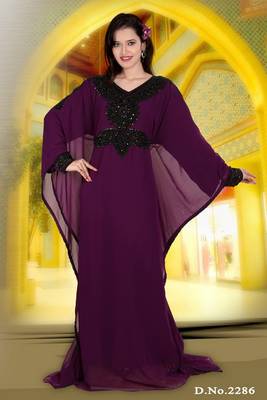 Wine embroidered georgette islamic kaftan 1