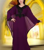 Wine embroidered georgette islamic kaftan