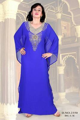 Blue embroidered georgette islamic kaftan 1