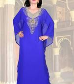 Blue embroidered georgette islamic kaftan