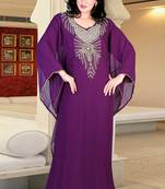 Purple embroidered georgette islamic kaftan