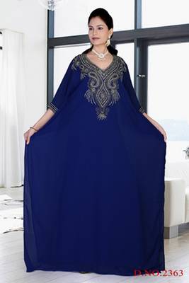 Navy blue embroidered georgette islamic kaftan 1