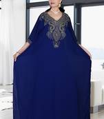 Navy blue embroidered georgette islamic kaftan