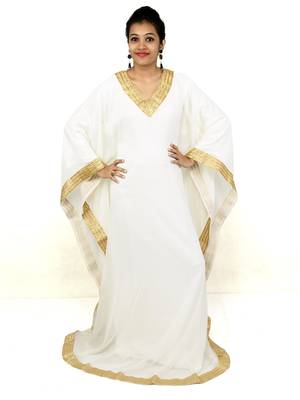 White embroidered georgette islamic kaftan 1