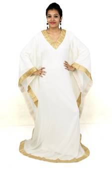 White embroidered georgette islamic kaftan