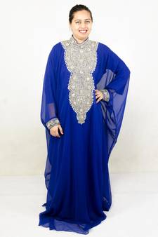 Blue embroidered georgette islamic kaftan