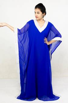 Blue embroidered georgette islamic kaftan