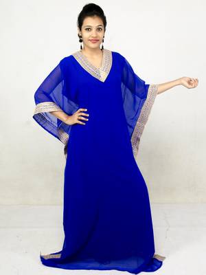 Blue embroidered georgette islamic kaftan 1