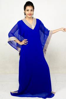 Blue embroidered georgette islamic kaftan