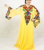 Yellow embroidered georgette islamic kaftan