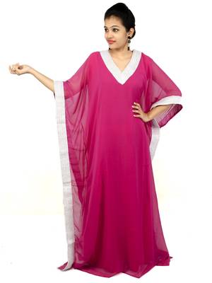 Pink embroidered georgette islamic kaftan 1