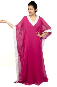 Pink embroidered georgette islamic kaftan