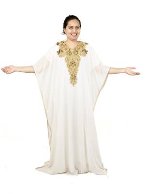 White embroidered georgette islamic kaftan 1