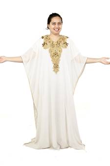 White embroidered georgette islamic kaftan