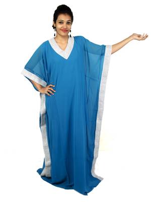 Blue embroidered georgette islamic kaftan 1