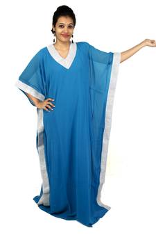 Blue embroidered georgette islamic kaftan